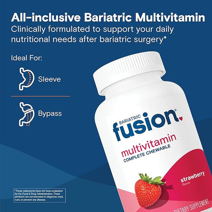 Bariatric Fusion Bariatric Multivitamin with Iron Complete Chewable | Strawberry | Post Bariatric Vitamins for Gastric Bypass and Sleeve Gastrectomy | One Month Supply