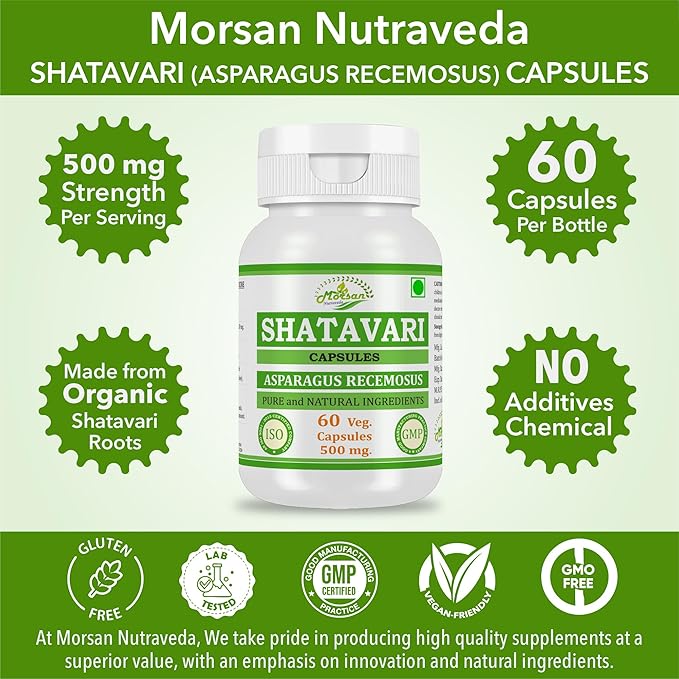 Morsan Shatavari (Asparagus Racemosus) Capsules | Combo Pack of 2 x 60 x 500 mg. Veg. Capsules (2)