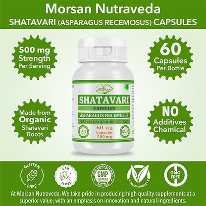 Morsan Shatavari (Asparagus Racemosus) Capsules | Combo Pack of 2 x 60 x 500 mg. Veg. Capsules (2)