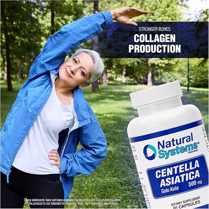 Centella Asiatica 500 mg 60 Capsules by Natural Systems - Gotu Kola Herb Moisturizer for Your Skin - Extract Also Beneficial for Calming Mind Tiredness