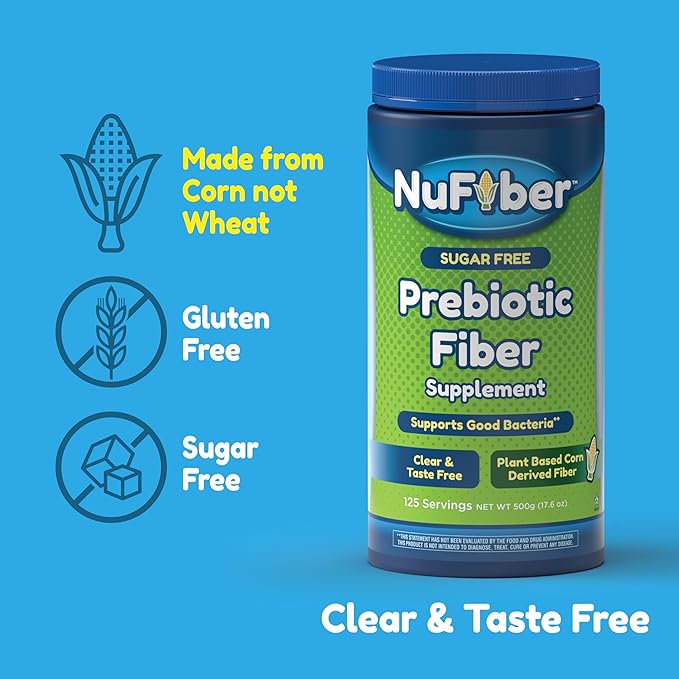 Fiber Supplement, Daily Prebiotic Fiber, 125 Servings, Clear, Grit & Taste Free, No Gluten & Sugar, Plant Based Corn Powder to Support Digestive & Gut Health