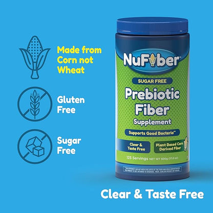 Fiber Supplement, Daily Prebiotic Fiber, 125 Servings, Clear, Grit & Taste Free, No Gluten & Sugar, Plant Based Corn Powder to Support Digestive & Gut Health