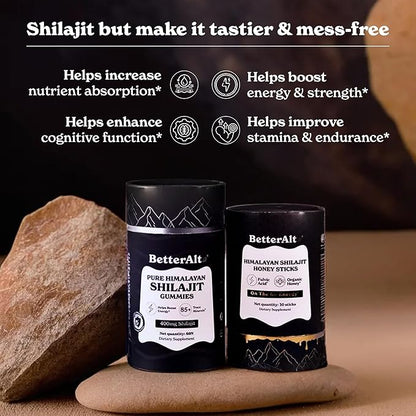 Ultimate Power Up Duo | Shilajit Gummies + Shilajit Gold+ Honey Sticks | 3rd-Party Lab Tested | 1 Month Pack - Helps Boost Energy