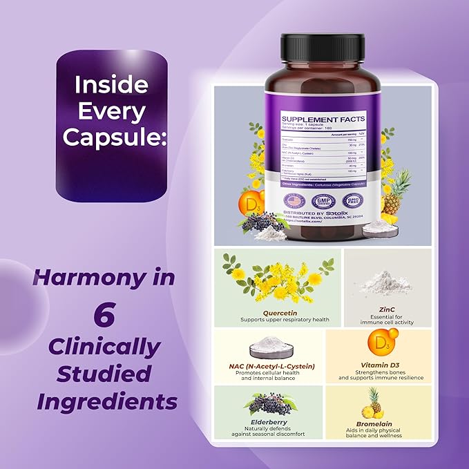 Premium Quercetin 98% High Purity with Bromelain, Zinc, Vitamin D3 2000 IU, Elderberry - Cardiovascular Respiration Immune Support for Adult Kids - 180 Day Supply