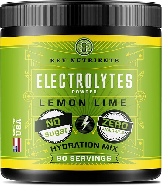 KEY NUTRIENTS Multivitamin Electrolytes Powder No Sugar - Refreshing Lemon Lime Electrolyte Powder - Endurance & Energy Supplement - Hydration Powder - No Calories - 90 Servings - Made in USA