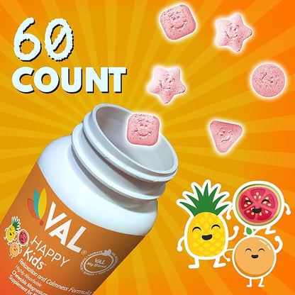 VAL Magnesium for Kids | High-Absorption Magnesium for Calm, Relaxation & Focus | Mg Glycinate, Citrate & Taurate | with Vitamin B6, D & C | Sugar-Free, Non-GMO | 60 Chewable Tablets