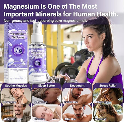 Magnesium Oil Spray, 100% Organic Magnesium Spray, Natural Ingredient & Fast Absorbent, Natural Magnesium Chloride Oil for Feet & Body, Nourish Skin, Promote Sleep