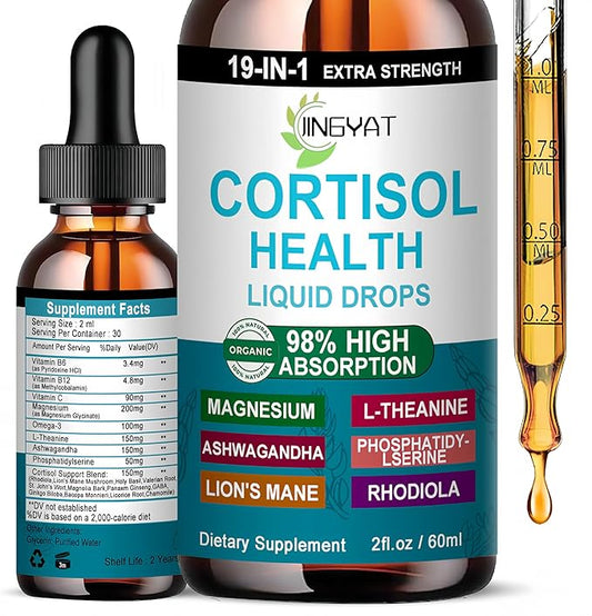 Cortisol Supplements for Women,19-in-1 Cortisol Supplement Liquid Drops w/Magnesium,L-Theanine,Ashwagandha,Omega-3, High Absorption Hormone Balanced for Women Drops - Sleep Focus Mood, Non-GMO