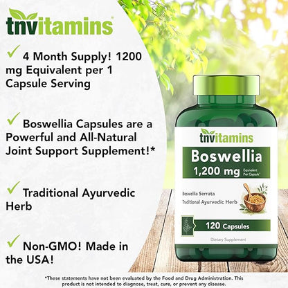 Boswellia Serrata Herbal Extract Capsules | 1200 MG/Capsule (120 Capsules) | Joint Support Supplement* | Ayurvedic Herb: Indian Olibanum/Frankincense