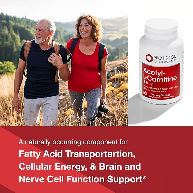 Protocol Acetyl- L-Carnitine 500mg - Energy Supplement, Nerve, and Brain Support - 100 Veg Caps
