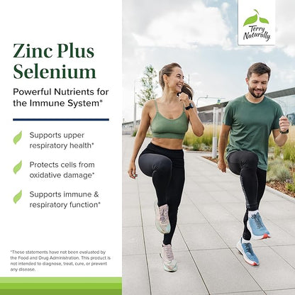 Terry Naturally Zinc Plus Selenium - Immune & Respiratory Health Supplement - Mineral Supplement with Zinc Bisglycinate Chelate - Formula with Selenium for Cellular Health Support - 60 Capsules