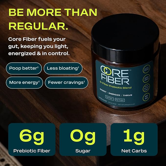 Fiber Powder Supplement with 5 Strains - Daily Prebiotic Blend - Supports Gut Health, Bloating, Regular Digestion & Sustained Energy - 6g Fiber per Serving, Sugar Free, Unflavored - 30 Servings
