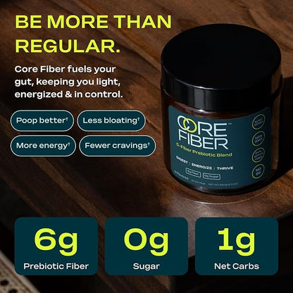 Fiber Powder Supplement with 5 Strains - Daily Prebiotic Blend - Supports Gut Health, Bloating, Regular Digestion & Sustained Energy - 6g Fiber per Serving, Sugar Free, Unflavored - 30 Servings