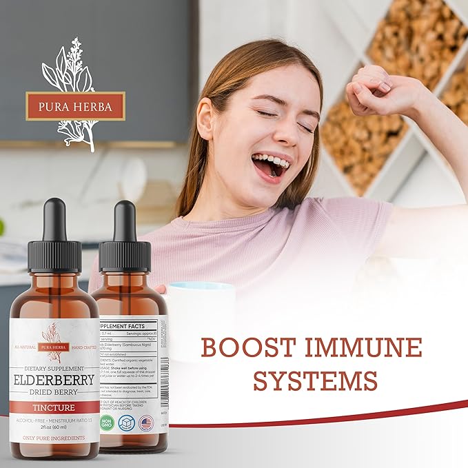 Elderberry Tincture – Organic Elderberry Extract Liquid Drops – Sambucus Herbal Supplement – Immune Support – Elderflower & Elderberry Blend – Alcohol-Free, 2 fl oz