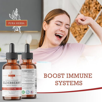 Elderberry Tincture – Organic Elderberry Extract Liquid Drops – Sambucus Herbal Supplement – Immune Support – Elderflower & Elderberry Blend – Alcohol-Free, 2 fl oz