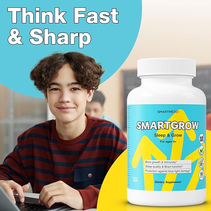 SMARTGROW 5-in-1 Premium Height Growth - Calcium, Vitamin D3, L-arginine - Sleep Aid for Maximum Growth, Immunity Support, Brain Health, Bone Strength, Eye Health (90 Count (Pack of 2))