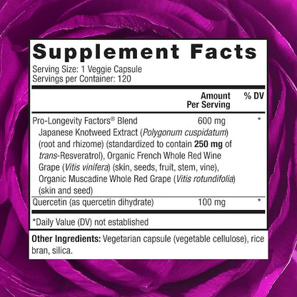 Reserveage Nutrition Beauty Resveratrol 250 mg - Best Trans-Resveratrol - Vegan Antioxidant Supplement for Cellular & Heart Health - Aids Healthy Aging & Immune Health - 120 Vegetable Capsules