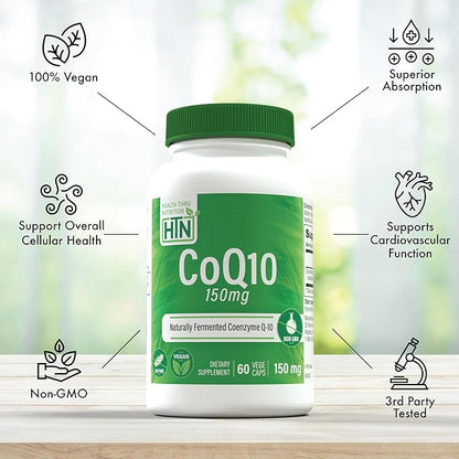Health Thru Nutrition CoQ-10 150mg - 60 Capsules | Ubiquinone Coenzyme Q10 | Supports Cellular Energy & Antioxidant Protection | Non-GMO, Soy-Free, Vegan, Gluten-Free