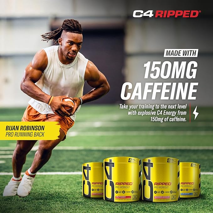Cellucor C4 Ripped Pre Workout Powder for Energy, Beta Alanine, Sugar Free Energy Supplement Preworkout for Men & Women - 150mg Caffeine + Creatine-Free - ICY Blue Razz - 30 Servings