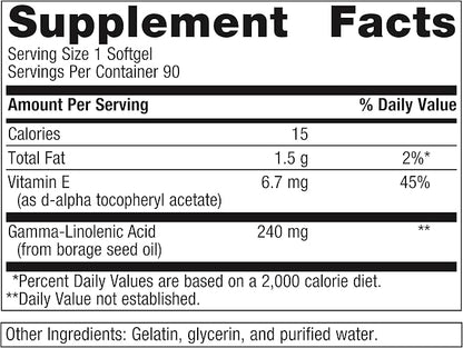 Metagenics OmegaGenics Borage Seed GLA Oil 240 mg - High Potency - Gamma-Linolenic Acid (GLA) Supplement - With Borage Seed Oil & Vitamin E - Gluten-Free - 90 Softgels