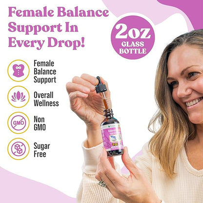 Balanced Femme Natural PMS and Menopause Support for Hot Flashes with Black Cohosh - All-Herbal Liquid Blend