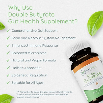 Double Butyrate Gut Health Supplement|Probiotic & Postbiotic Digestive Supplements for Gut Support|Enhances Immune, Brain, & Nervous System Function|Odor-Free Formula | 120 caps, 3 Pack