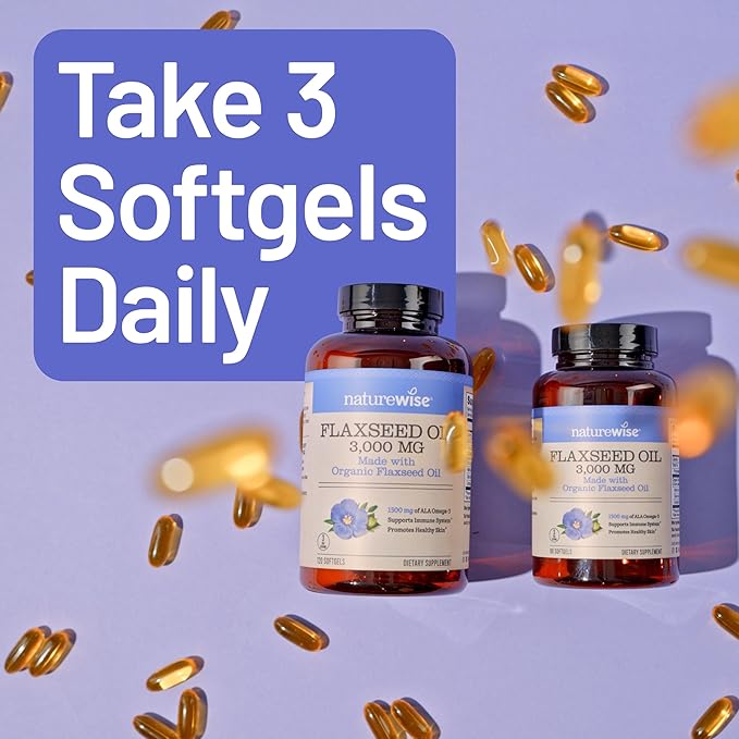 NatureWise Flaxseed Oil 3000 mg, Fish Free Omega 3 with 1500 mg ALA, Dietary Supplement for Immune Health Support - Organic, Cold Pressed, Non-GMO - 120 Softgels[40-Day Supply]