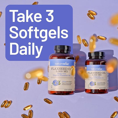 NatureWise Flaxseed Oil 3000 mg, Fish Free Omega 3 with 1500 mg ALA, Dietary Supplement for Immune Health Support - Organic, Cold Pressed, Non-GMO - 120 Softgels[40-Day Supply]