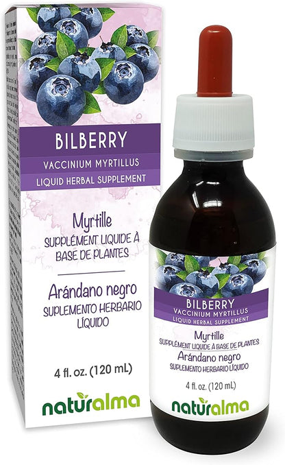 Naturalma Bilberry or European Blueberry (Vaccinium myrtillus) Fruit Alcohol-Free Tincture - 4 fl oz Liquid Extract in Drops - Herbal Supplement - Vegan