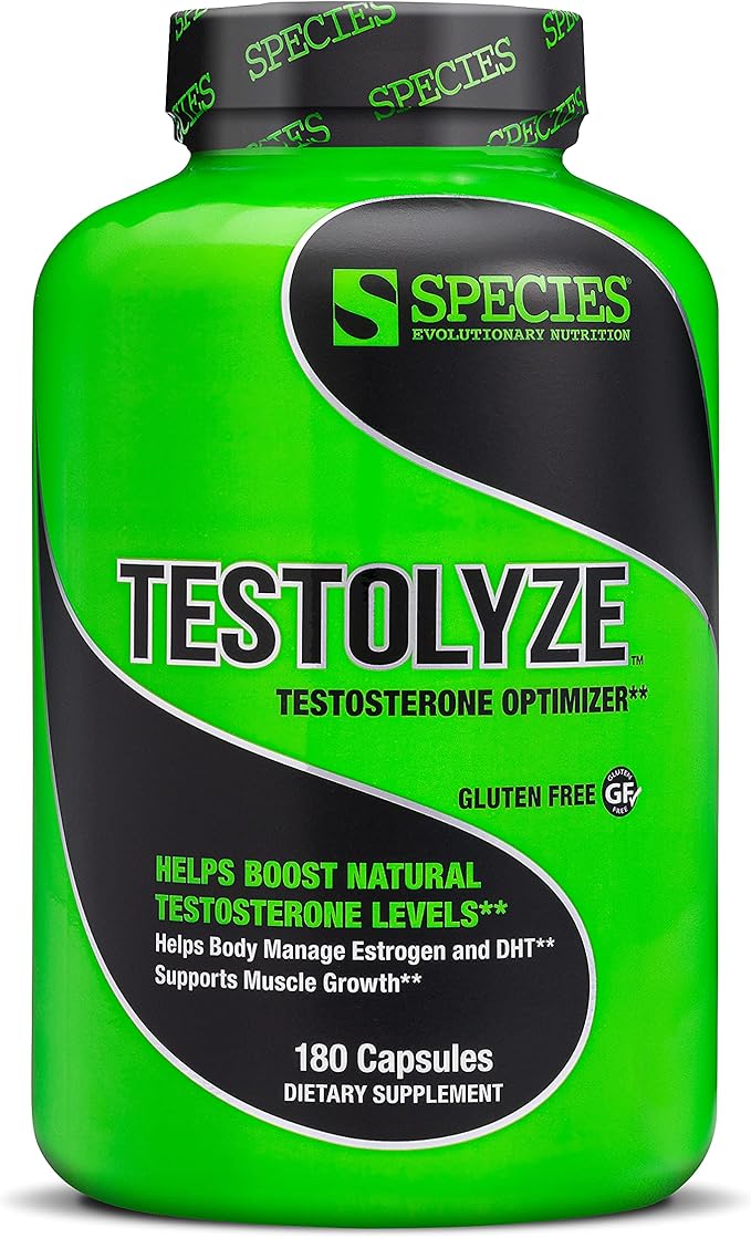 Species Nutrition Testolyze Natural Testosterone Booster, Made with 1250mg Tribulus, DIM, Indole 3 Carbinol, Saw Palmetto, T Booster, Supplement for Bodybuilding, Increased Libido 180 Caps