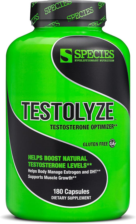 Species Nutrition Testolyze Natural Testosterone Booster, Made with 1250mg Tribulus, DIM, Indole 3 Carbinol, Saw Palmetto, T Booster, Supplement for Bodybuilding, Increased Libido 180 Caps