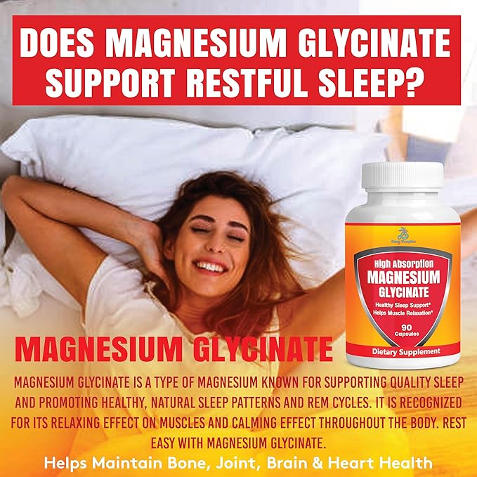 Pure Magnesium Glycinate Supplement - High Absorption, Vegan, Non-GMO Capsules for Stress Relief, Muscle, Nerve & Sleep Support, Energy Boost, Bone Health - Easy-to-Swallow - 90 Capsules