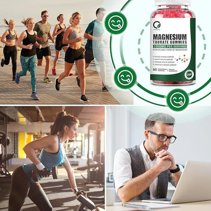 Magnesium Taurate Gummies with Magnesium Taurate, Magnesium Glycinate & Magnesium Citrate-for Heart Health, Muscles Function, Mood Support-Vegetarian, Non-GMO