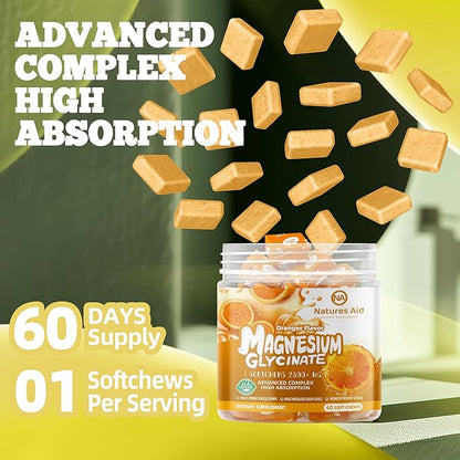 Magnesium Glycinate Soft Chews, Pineapple Flavor.Chewable Sugar Free Potassium Magnesium Chews with Magnesium Glycinate, Vitamin D, B6, and CoQ10 for Calm Support & Sleep for Adults, 60 Days Supply