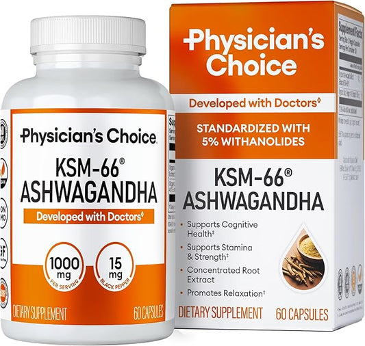KSM-66 Ashwagandha Root Powder Extract - Stress, Mood, & Athletic Support - 1,000 MG of Clinically Studied KSM66 & Black Pepper for Maximum Absorption - 5% Withanolides - 60 Vegan Capsules