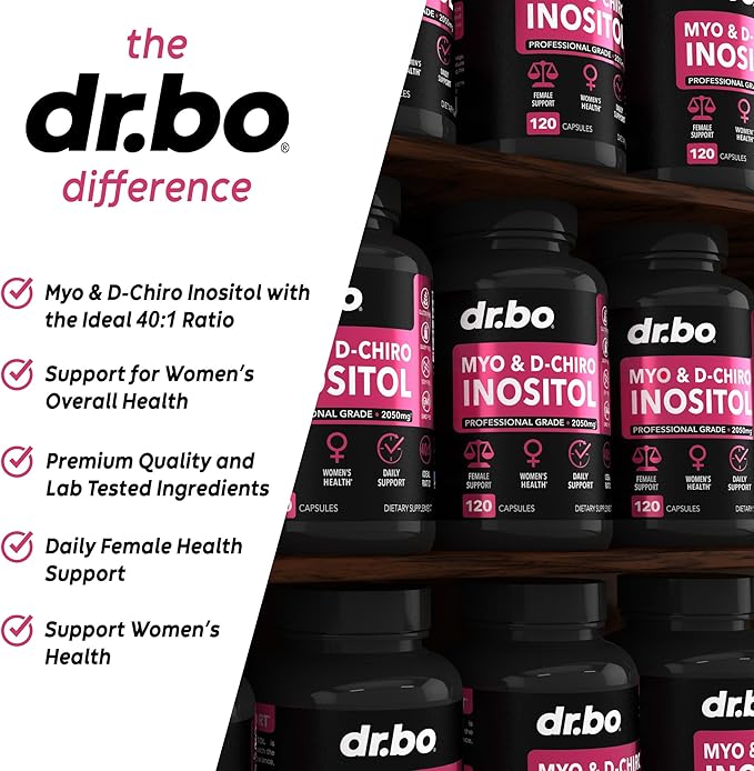 Myo-Inositol & D-Chiro Inositol Supplement Capsules - 40:1 Ratio Inositol Supplement for Women 2050mg with Vitamin B8 Pills - Natural Supplements for Female Women Support & Womens Health 120 Capsules