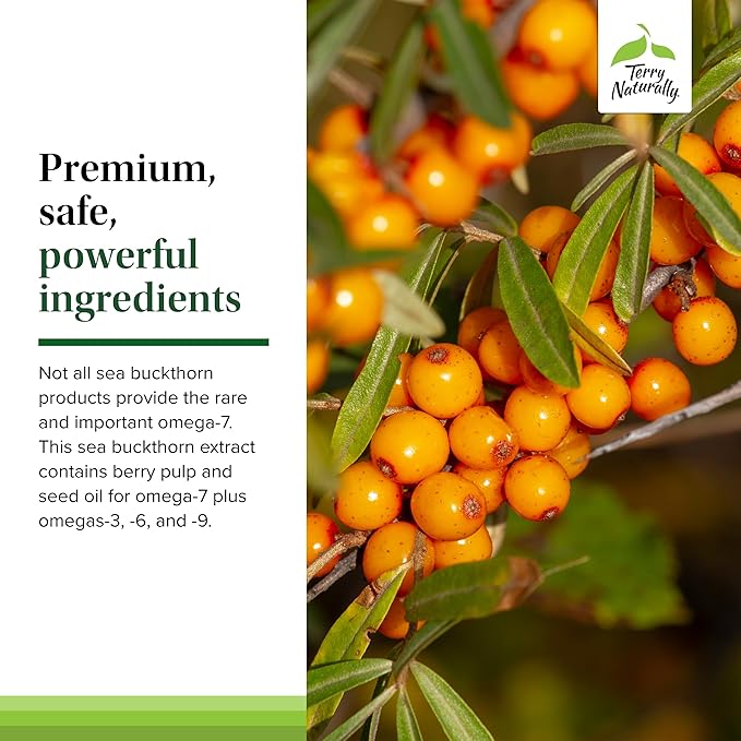 Terry Naturally Omega-7 Dry Eye Relief - Eye Health Supplement with Buckthorn Seed Oil - Dietary Supplement to Aid Dry Eye Relief - 60 Softgels