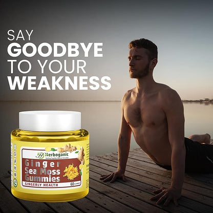 Ginger Sea Moss Gummies - Herbal Support for Immune & Digestive Health - Plant-Powered, Gluten-Free & Vegan-Friendly - 60 Count