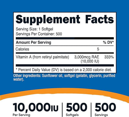 Nutricost Vitamin A 10,000 IU, 500 Softgel Capsules