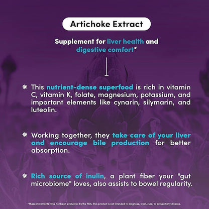 Artichoke 500 mg Supplement - Potent Artichoke Extract Capsules for Liver Health & Digestive Support - Artichoke Leaf Extract Promotes Energy & Focus - 30 Capsules