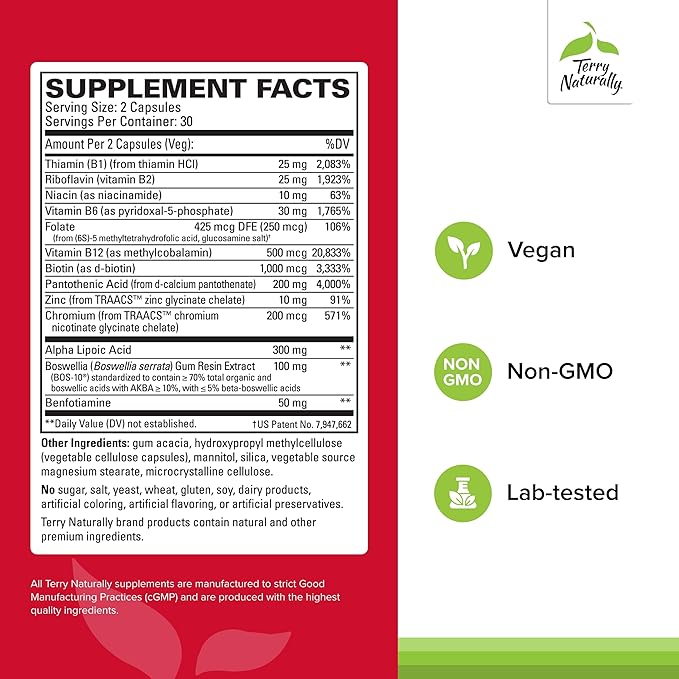 Terry Naturally Healthy Feet & Nerves - Herbal Supplement with Bioactive Vitamin B12 - Circulation & Nerve Health Support Supplement - Vegan Capsules with Boswellia Serrata - 60 Capsules (Pack of 2)