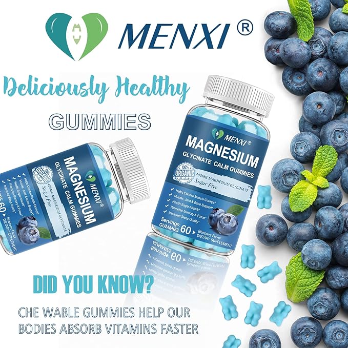 Magnesium Gummies 600mg per Serving-Magnesium Glycinate 400mg and Magnesium Malate 200mg,Sugar Free Magnesium Potassium Supplement for Calm Mood, Muscle, Bone & Energy Support,120 Blueberry Gummies
