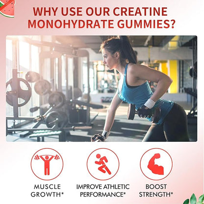 Creatine Monohydrate Gummies 5000mg for Men & Women, Chewables Creatine Monohydrate for Muscle Strength, Muscle Builder, Energy Boost, Pre-Workout Supplement-90 Watermelon