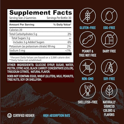 YumVs Potassium Supplement Gummies - Strawberry Flavor - 99 mg (as Potassium Citrate) per Serving - Supports Electrolyte Balance - Vegetarian Kosher Halal Gluten Free Pure Potassium Gummies (60 Count)