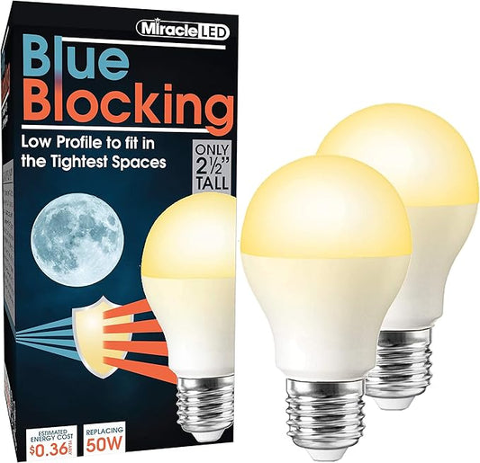 Miracle LED 3W Blue Blocking Warm Yellow Tight-Spaces Sleep Bulb Replacing Up to 50W to Replicate Setting Sun and Produce Melatonin Organically (2-Pack)