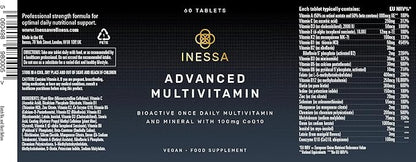 Inessa Methylated Multivitamin for Men and Women - Advanced Natural Daily Mens Multivitamins with CoQ10 100mg, Vitamins D3, K2, A, B Complex Vitamins, Folic Acid & Zinc - 60 Vegan Tablets