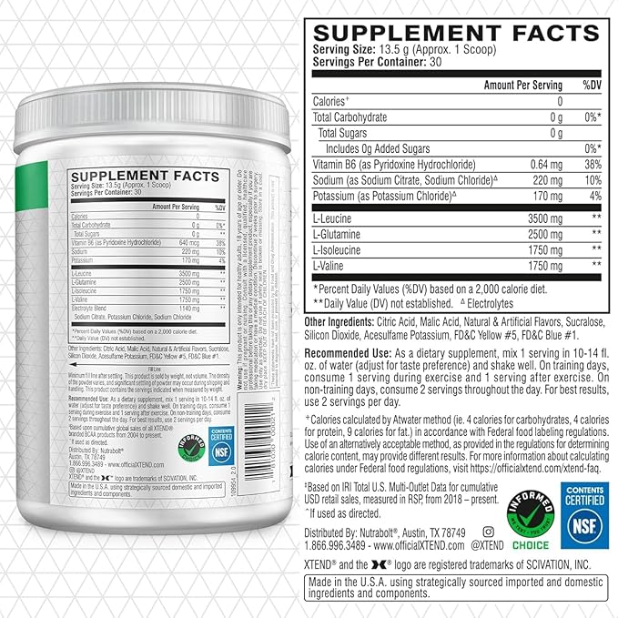 Original BCAA Powder 7g BCAA and 2.5g L-Glutamine, Sugar Free Post Workout Muscle Recovery Drink with Amino Acids for Men & Women, 30 Servings