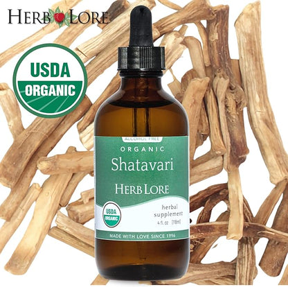 Herb Lore Organic Shatavari Root Extract Tincture - Liquid Shatavari Drops (Asparagus Racemosus) for Lactation and Wellness Support - Alcohol Free (4 fl oz)