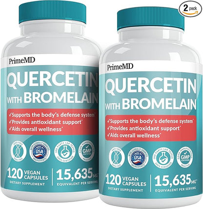 28-in-1 Quercetin with Bromelain Supplement - Quercetin 500mg Capsules for Daily Immune Defense Support - Quercetin with Vitamin C and Zinc for Adults Enriched with Vitamin D (120 ct, Pack of 2)