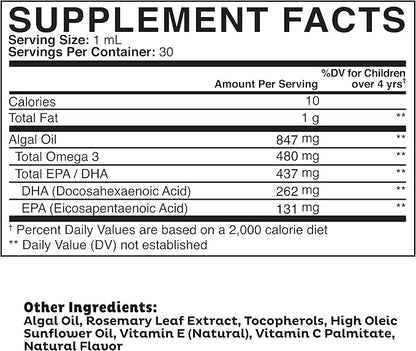 Clarity Kids Super Omega with DHA + EPA Omega 3 for Better Focus & Quality Sleep Algae Oil Omega 3 Liquid (1 mL per Serving) All Natural DHA Drops for Children USA Made Supplement (1 fl oz)